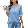 thumbnail image 4 of Conairie Women Oversized T Shirts Casual Loose Short Sleeve Crew Neck Shirt Solid Fashion Elegant Breathable Blouses Pullover Outfits Sky Blue M, 4 of 9