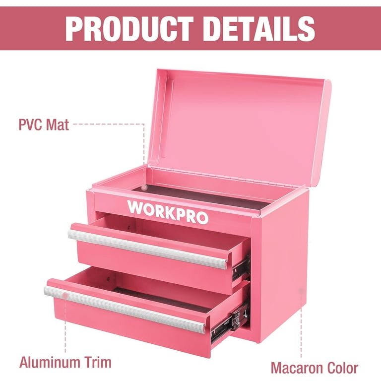 WORKPRO Mini Tool Box with 2 Drawers and Top Storage, Upgraded
