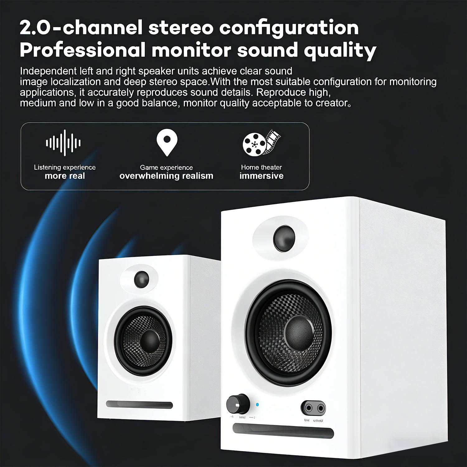 Solorage 60W Bluetooth 5.3 Computer Speakers, 2.0 Stereo for Desktop Laptop, 3.5mm AUX RCA USB, Ideal for Music & Gaming, Black 1 Pair