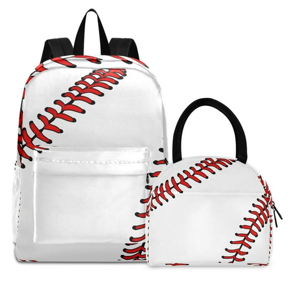 ALAZA Backpack Set Baseball White Elementary School Bags Student BookBag with Lunch Bag