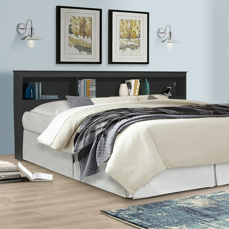 Black headboard clearance with shelves