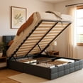 thumbnail image 1 of Cama elevable con espacio de almacenamiento, estructura de cama tapizada con cabecera moderna con respaldo alto, soporte de listones de madera, soporte hidráulico, no necesita somier, 1 of 9