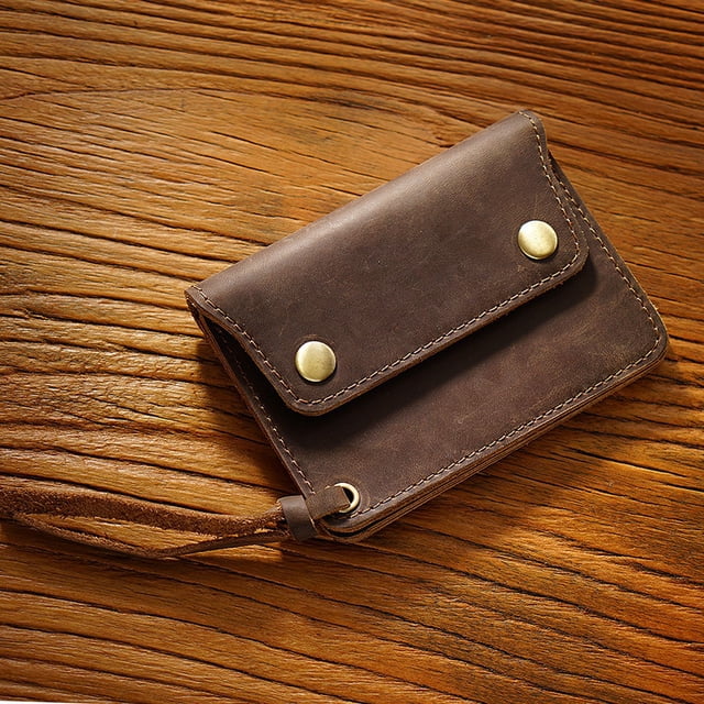Tarjetero sencillo de piel de vaca, billetera corta de cuero hecha a mano, billetera vintage de cuero Crazy Horse con cremallera, bolsa de almacenamiento
