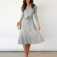 thumbnail image 2 of CEHVOM Robe Tricotée Unie pour Femmes Manches Longues Robe Décontractée Robe Longue, 2 of 8