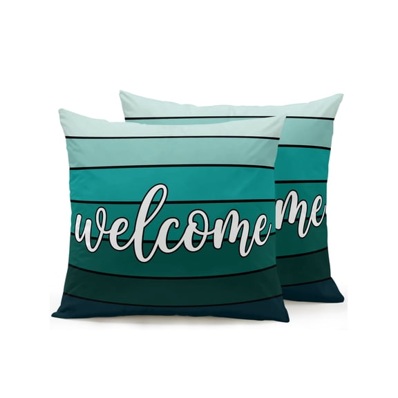 Outdoor Pillows Waterproof, Gradient Green Wood Bedding Throw Pillows with Insert for Couch Sofa Bed, Black Farmhouse Wooden Grain Country 18x18 Inch Pillowcases Decorative Patio Pillow Set of 2