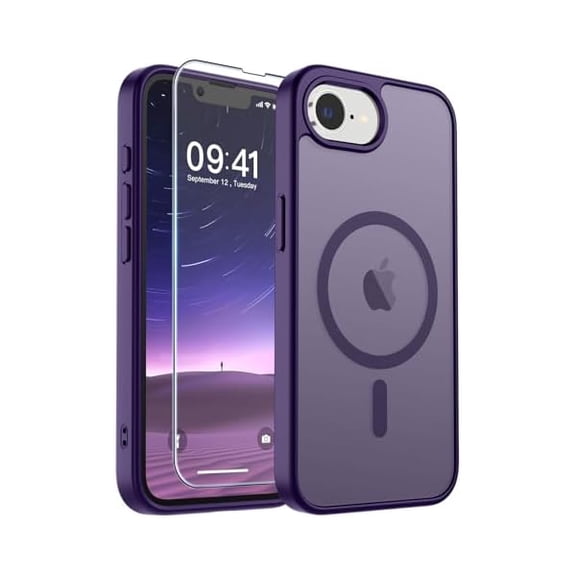 Eryueer Magnetic for iPhone 17e Case/iPhone 16e Case 2025 Slim Translucent Matte Shockproof with Anti-Fingerprint Phone Case,Dark Purple