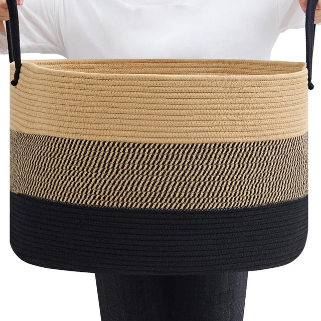 Cesta de manta VECELO, cuerda tejida redonda grande (55 x 35 cm), yute