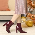 thumbnail image 6 of Unique Bargains Women's Pointed Toe Side Zip Chunky Heels Ankle Boots Burgundy 7, 6 of 6