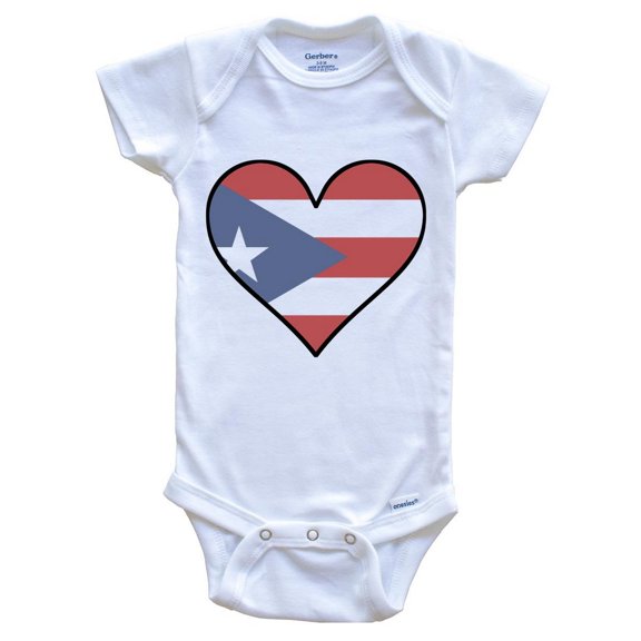 Puerto Rican Flag Baby Bodysuit - Cute Puerto Rican Flag Heart - Puerto Rico Baby Bodysuit, 0-3 Months White