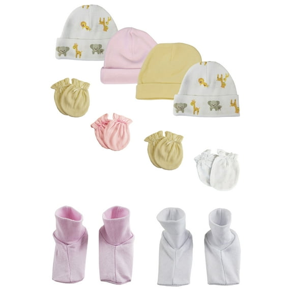 Baby Girls Caps, Booties and Mittens (Pack of 10)