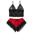 thumbnail image 2 of Wovilon Women's 2 Piece Lace Cami and Satin Shorts Set, Adjustable Spaghetti Strap Bra and Boy Shorts with Bow Detail, Sheer Mesh Trimmed Romantic Home Wear for Wedding Honeymoon, 2 of 3