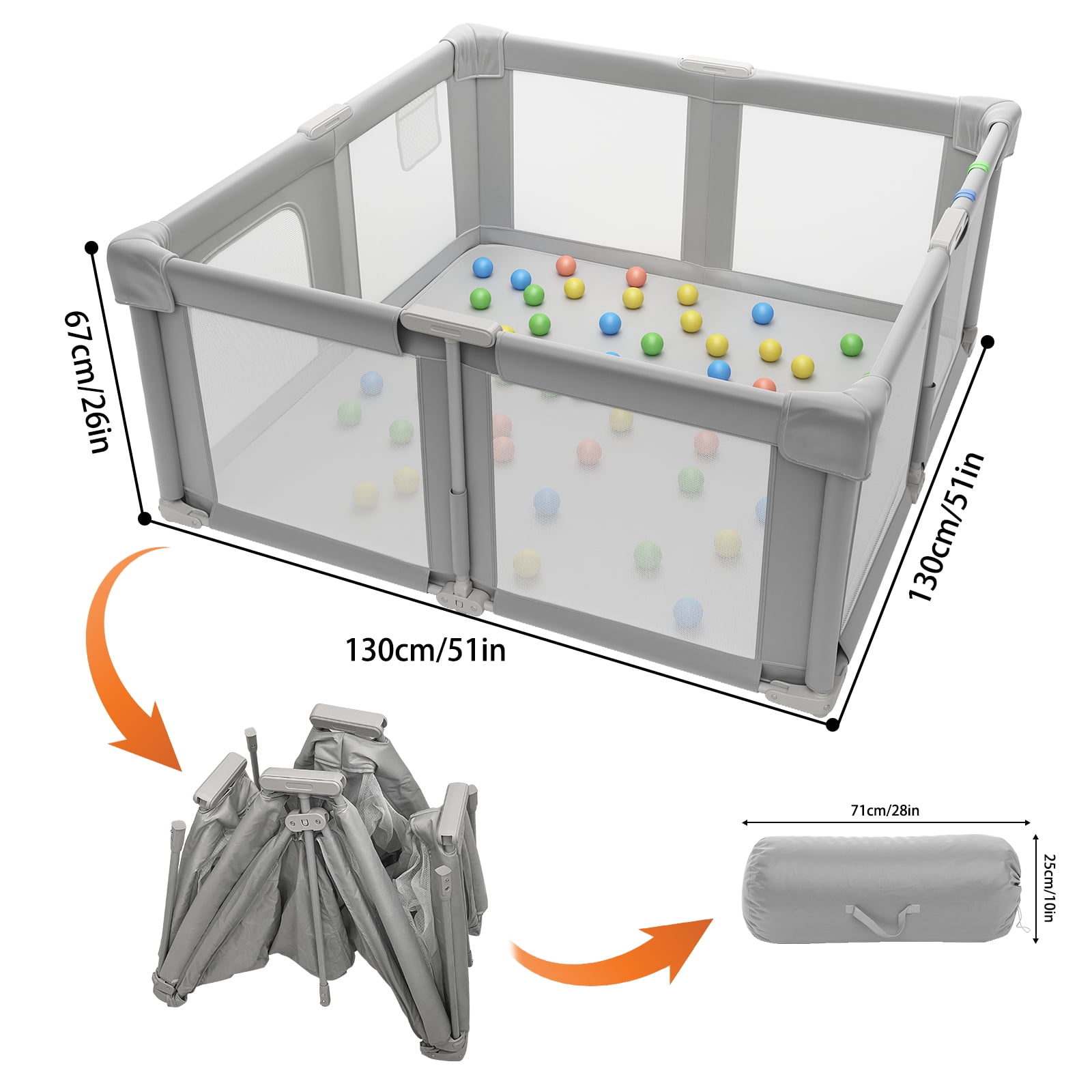 Baby Playpen 51" x 51", Play Pens for Babies and Toddlers Baby Fence Play Yards for Indoor & Outdoor with Breathable Mesh Anti-Fall Playpen, Gray