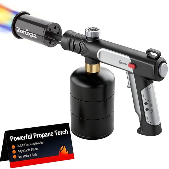 Propane Torch Gun Adjustable Blow Torch for Cooking BBQ Grill Charcoal Fire Starter Soldering Kitchen Gray