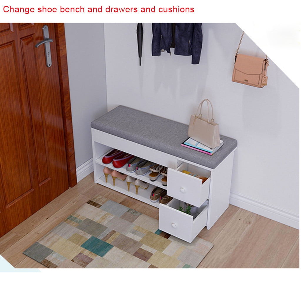 2Tier Shoes Bench Entryway Storage Shoe Rack Storage Stool With Two Drawers