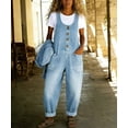 thumbnail image 3 of sicmoss Women's Blue Y2K Baggy Wide Leg Bib Overalls Adjustable Strap with Pockets, 3 of 7