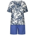 thumbnail image 4 of Conjunto de pantalones cortos lisos de manga corta con cuello redondo y estampado de cuello redondo para mujer de 2 piezas Wmkox8yi  bvn1514, 4 of 8