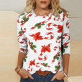 thumbnail image 2 of Camisas Navideñas Para Mujer Tops de Cuello Redondo Moda Impresa Suelta 3/4 Mangas Blusa Informal Odeerbi ODB194570, 2 of 5