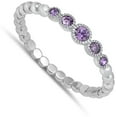 thumbnail image 4 of CHOOSE YOUR COLOR Simulated Amethyst Beaded Stacking Ring .925 Sterling Silver Band Purple CZ Female Size 9, 4 of 4