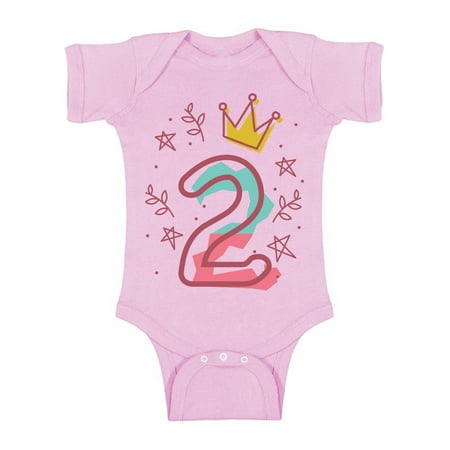 

Awkward Styles 2nd Birthday Baby Bodysuit I m Two Cute Crown Pink Romper