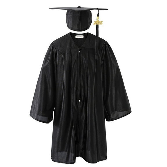 ZACPNCV Shiny Child Graduation Cap Gown Tassel and 2025 Charm Set Kindergarten Graduation and Kids Preschool Black 9-10 Years