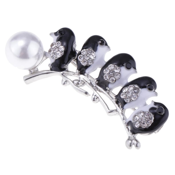 Mujeres Niñas Perla Mariposa Rhinestone Pin Broche Joyería Blanco negro