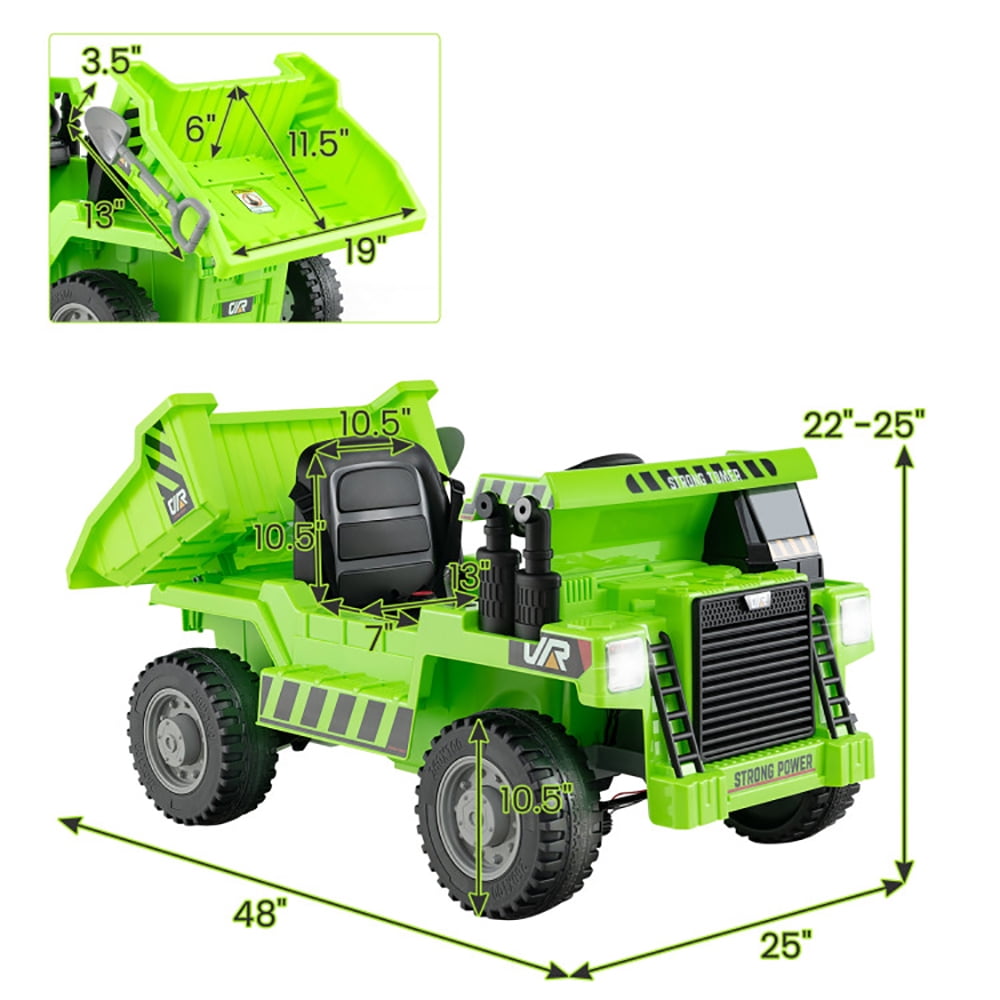 CIPACHO Kids Ride on Dump Truck 12V Ride on Car with Electric Dump Bed, Battery Powered Electric Ride on Car, 4-Wheeler Quad Car Toy, Green
