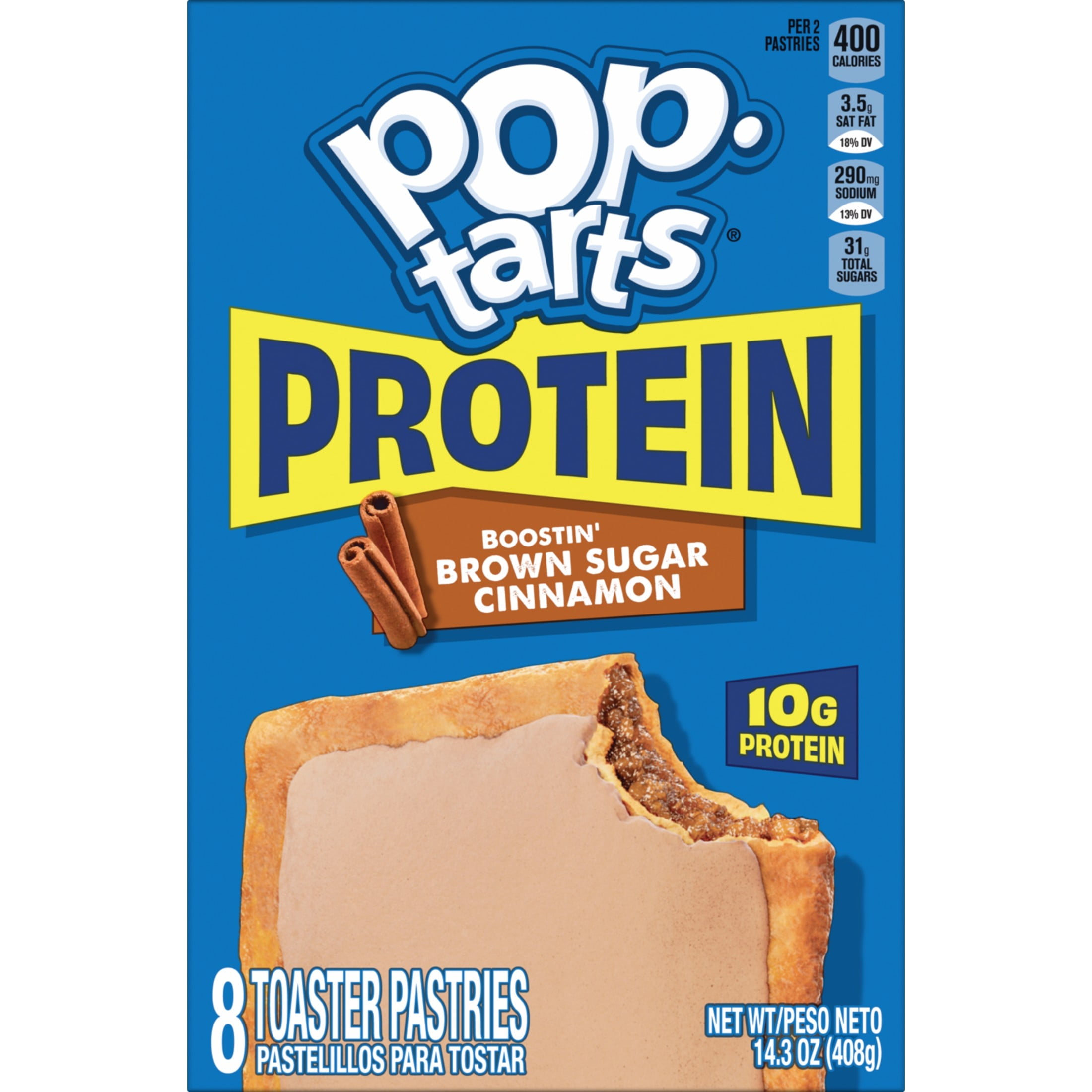 Pop-Tarts Protein Boostin' Brown Sugar Cinnamon Toaster Pastries, 10g Protein, Shelf-Stable, 14.3 oz (8 Count)