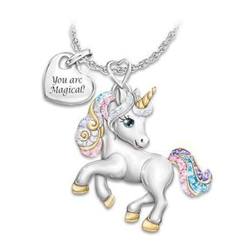 Mythical Magical Ename Horse Animal Charm Pendant Necklace Jewelry Women Gift 