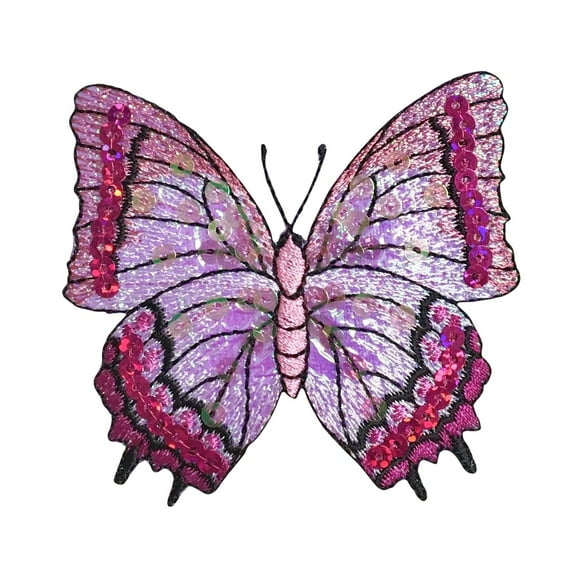 Fuchsia Pink Sequin Butterfly - Iron on Applique/Embroidered Patch