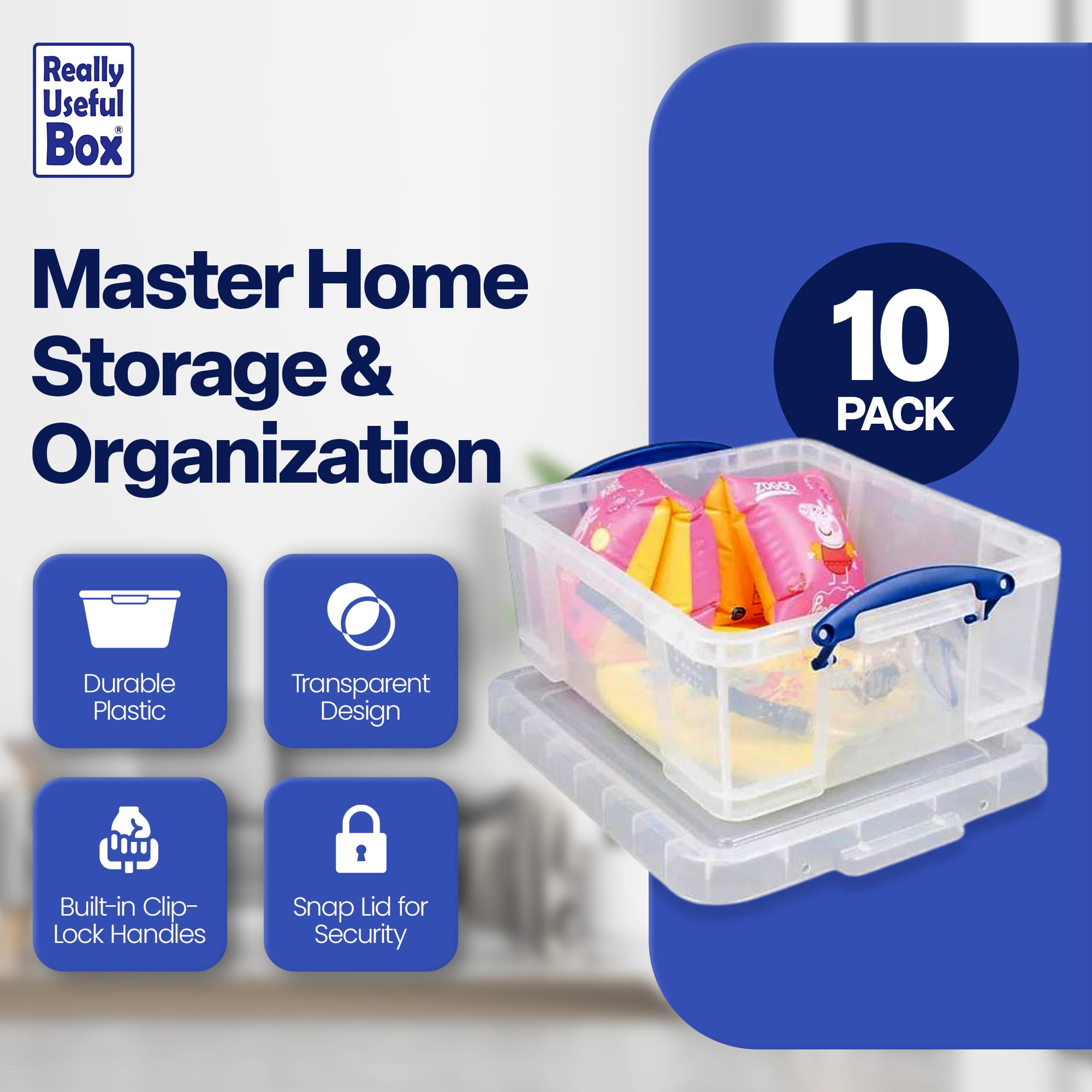 Really Useful Box 17L Storage Container w/ Lid & Clip Lock Handles(10 Pack)