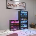 thumbnail image 4 of Pouseayar LED light  4 Tiers Black Shoe Display Cabinet with Glass Door & Glass Layer Shoes Cabinet, Bluetooth Control, 4 of 15
