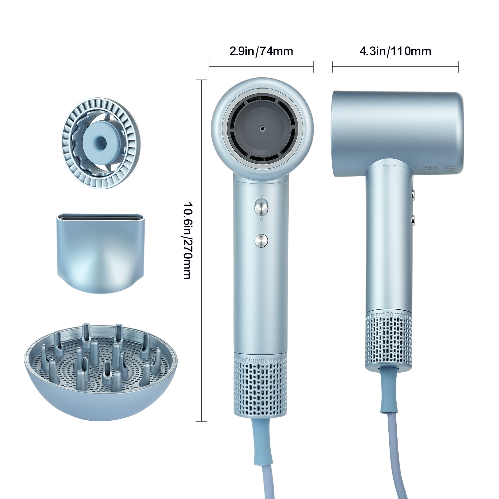KFFKFF Fast Hair Dryer featuring a 105,000RPM Brushless Motor, generates 200 Million Negative Ions, offers 4 Temperature Settings & 3 Speeds, includes an LCD Display for Heat Monitoring