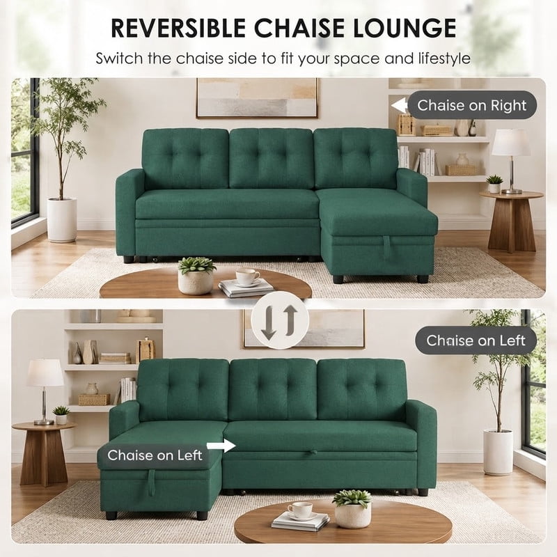 82" L-Shaped Convertible Sleeper Sectional Sofa with Pull-Out Bed, Storage Chaise, Removable Back Cushions, Modular Corner Couch for Living Room, Apartment, Home Office