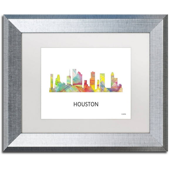 Trademark Fine Art 'Houston Texas Skyline WB-1' Canvas Art by Marlene Watson, White Matte, Silver Frame