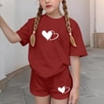 thumbnail image 4 of ITSAME Girls Outfit Set, Heart Print Crewneck T-Shirt and Elastic Waist Shorts Summer Casual Active Set 2-Piece Red Size 4-5T, 4 of 6
