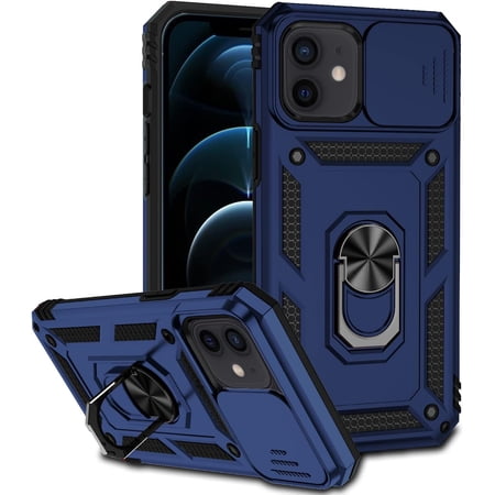 iPhone 12/12 pro case, iPhone 12/12 pro Case with Camera Cover & Kickstand Grade Shockproof Heavy Duty Protective with Magnetic Car Mount Holder Case for iPhone 12/12 pro Blue