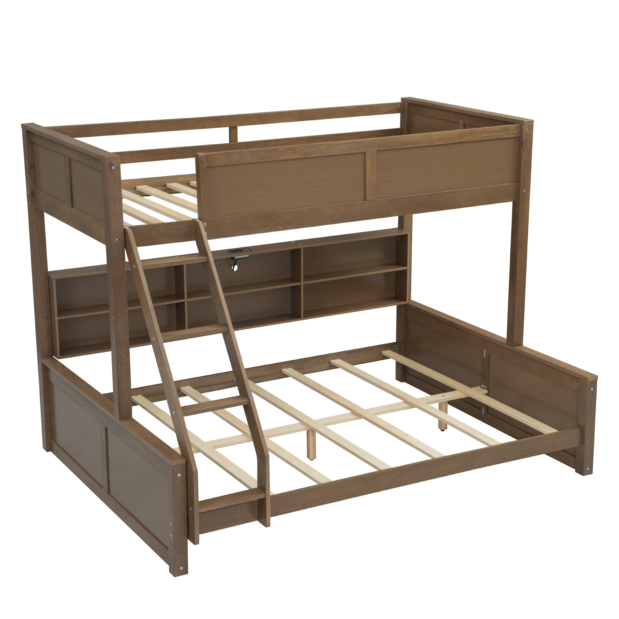 Euroco Twin XL over Queen Bunk Bed with Functional Cabinet and USB Charging Station for Kids Teens, Wood