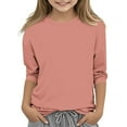 thumbnail image 3 of Efsteb 3/4 Sleeve Shirts for Girls Kids Round Neck Three-quarter Sleeve Tops Comfy Casual Loose Cute Solid Color Summer Tee Shirt(Watermelon Red,5-6 Years ), 3 of 5