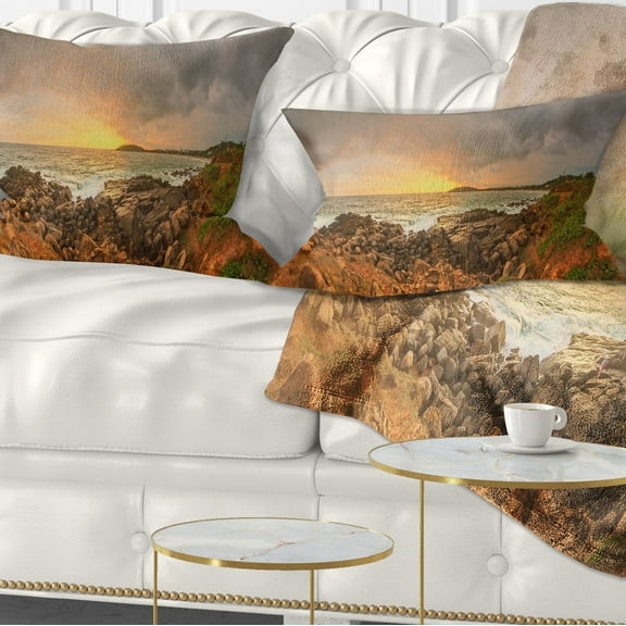 Designart Sunrise at Romantic Beach at Sri Lanka - Landscape Printed Throw Pillow - 12x20