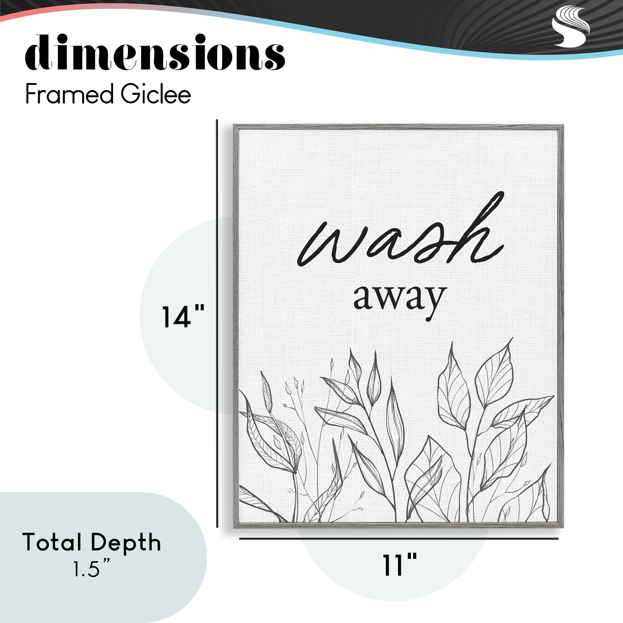 Minimalist Leaves Wash Away Gray Framed Giclee Art, design by Lettered and Lined