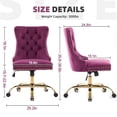 thumbnail image 5 of PAPROOS Vanity Chair, Swivel Home Office Chair, Ergonomic Home Desk Chair with Golden Metal Base, Adjustable Height, Velvet Upholstered Tufted Button Task Chair, Purple, 5 of 10