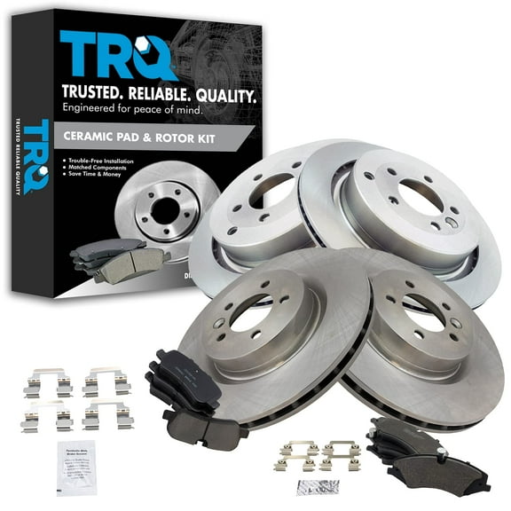 TRQ Front and Rear Brake Pad & Rotor Kit Brake Pads Brake Rotor Ceramic Fits Select 2010-2016 Land Rover LR4