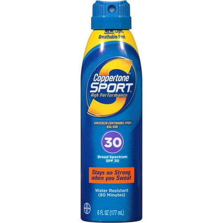 Bayer Coppertone Sport Sunscreen Continuous Spray UVA/UVB Broad Spectrum SPF 30, 6 Fl Oz