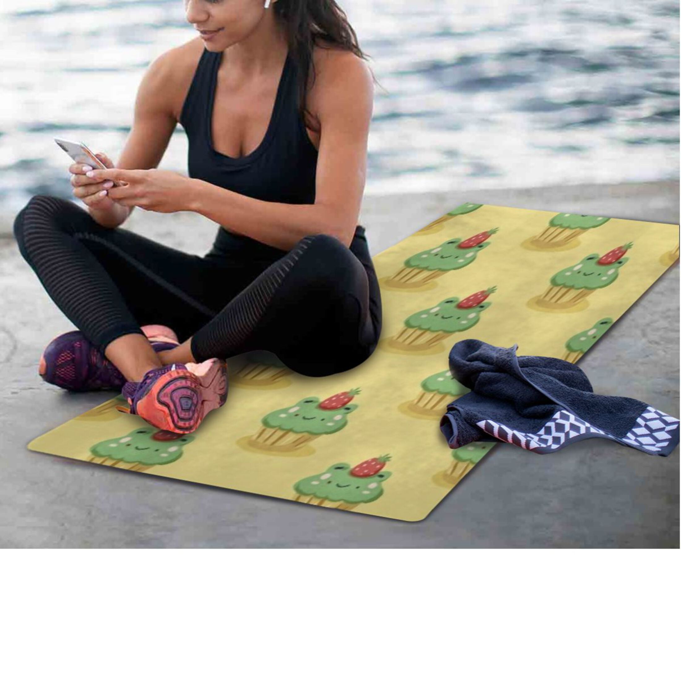BZSMCE Yoga Mat Women Fitness Mat Sunny Frog Cupcake Pattern