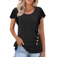 thumbnail image 4 of Women's Tunic Tops Summer Ruffle Short Sleeve Top Loose Crew Neck Dressy Shirt Blouse with Button Detail, 4 of 9