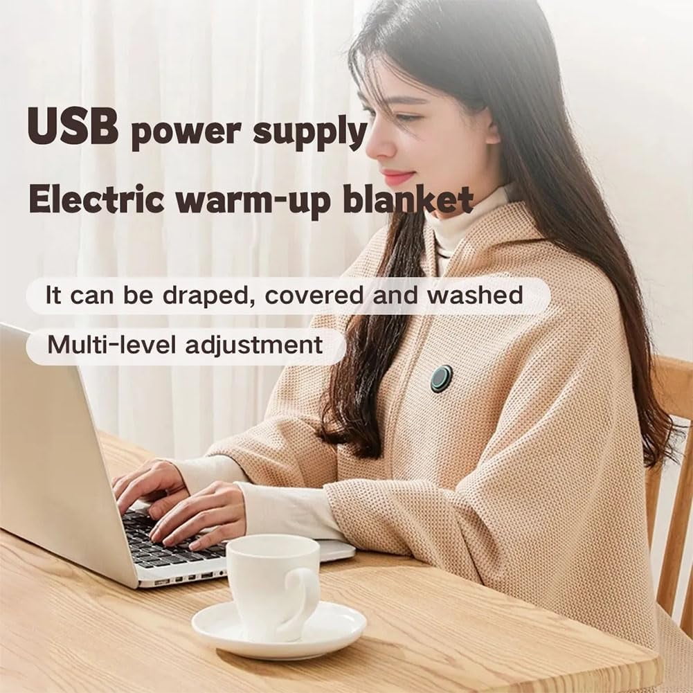 Portable Heated Shawl, Heated Shawl Wraps for Women, Portable Soft Zipper Electric Heated Blanket Shawl, 3 Heating Levels, USB Heated Blanket Shawl