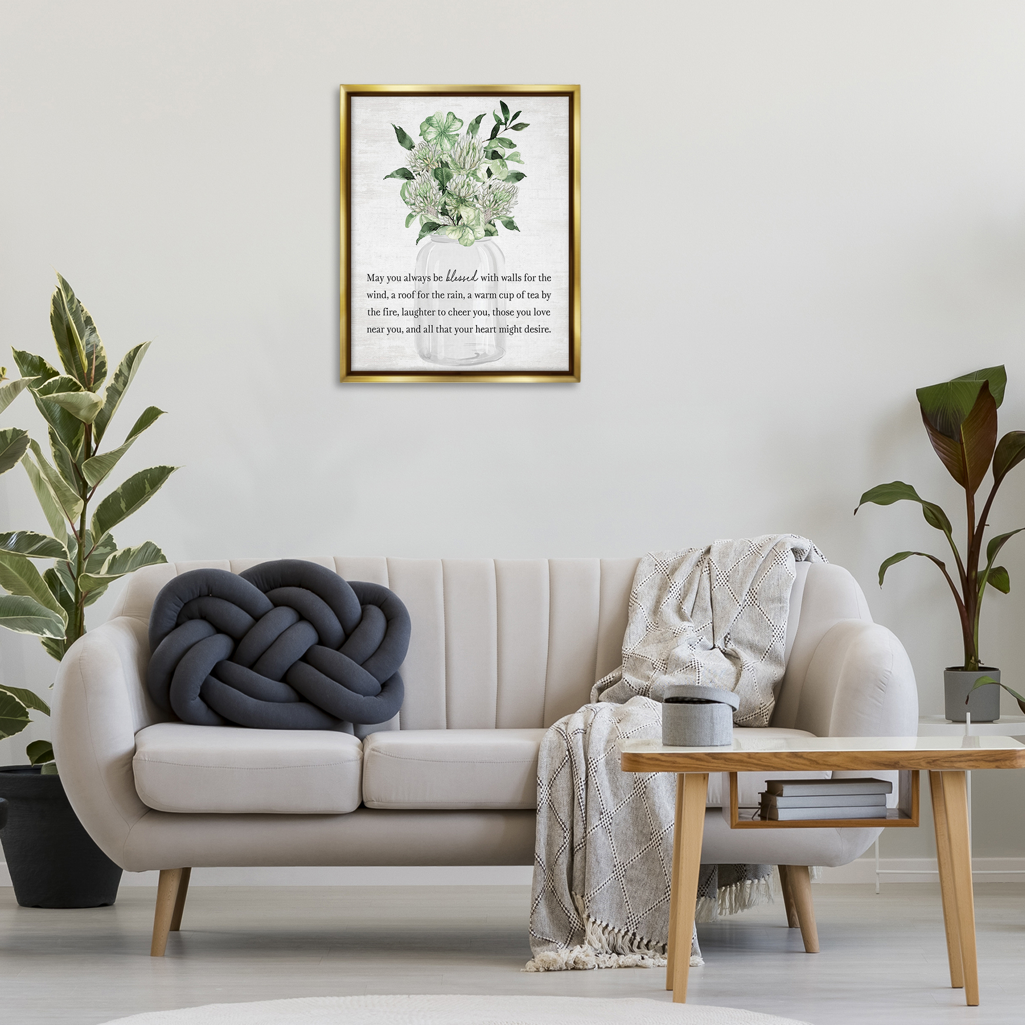 Stupell Industries Spring Floral Blessing Botanical & Floral Painting Gold Floater Framed Canvas Art Print Wall Art, 25 x 31