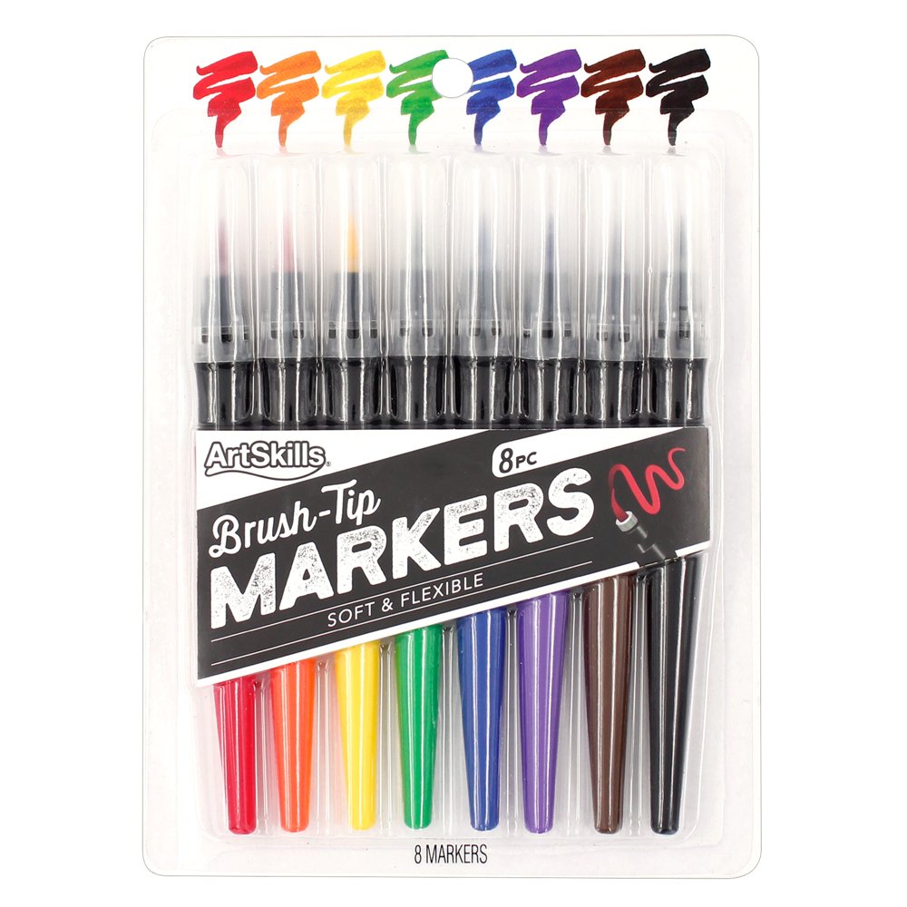 ArtSkills Brush Tip Marker Pens, Lettering and Crafts, 8 Classic Colors