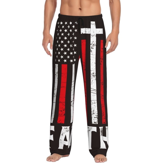Balery USA Flag Cross Pantalones de pijama para hombre, pijama ultraligero, pantalón de descanso-Medium