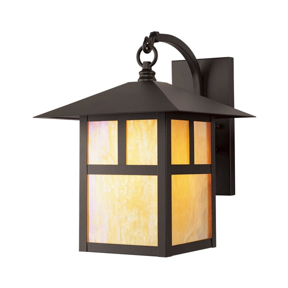 10 inch 1 Light Bronze Outdoor Wall Lantern Pendant Lighting Fixture with Iridescent Tiffany Glass Shade backed with Hand Crafted Solid Brass material for patio, front porch, entryway and more